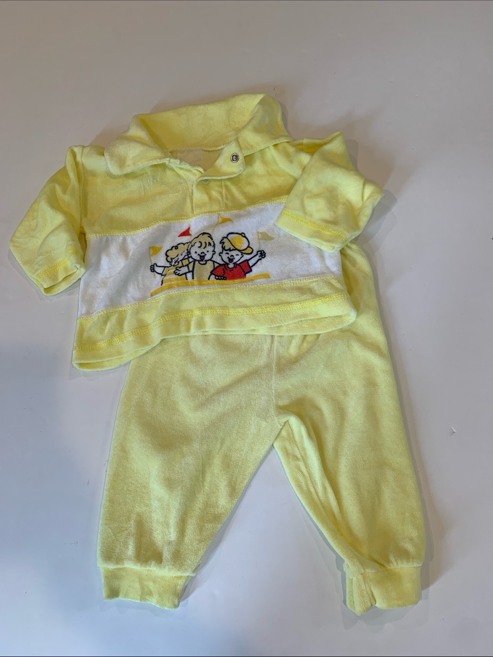 Vintage Infant Baby Boy or Girl 3-6 Months Yellow Pants and Long Sleeve Top Set
